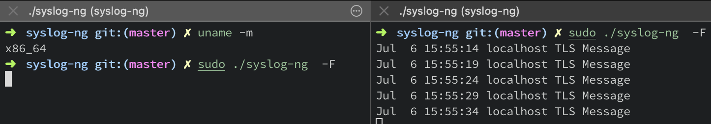 TLS-encryption testing on the network() driver on macOS (x86)